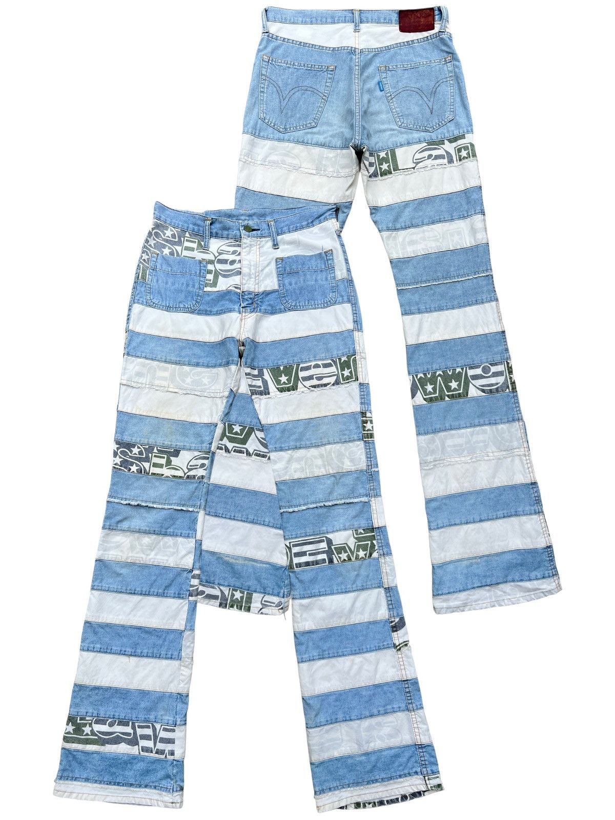 image of Hysteric Glamour Hagi Patchwork Flare Bootcut Denim 29X33.5 in Blue/White, Men's