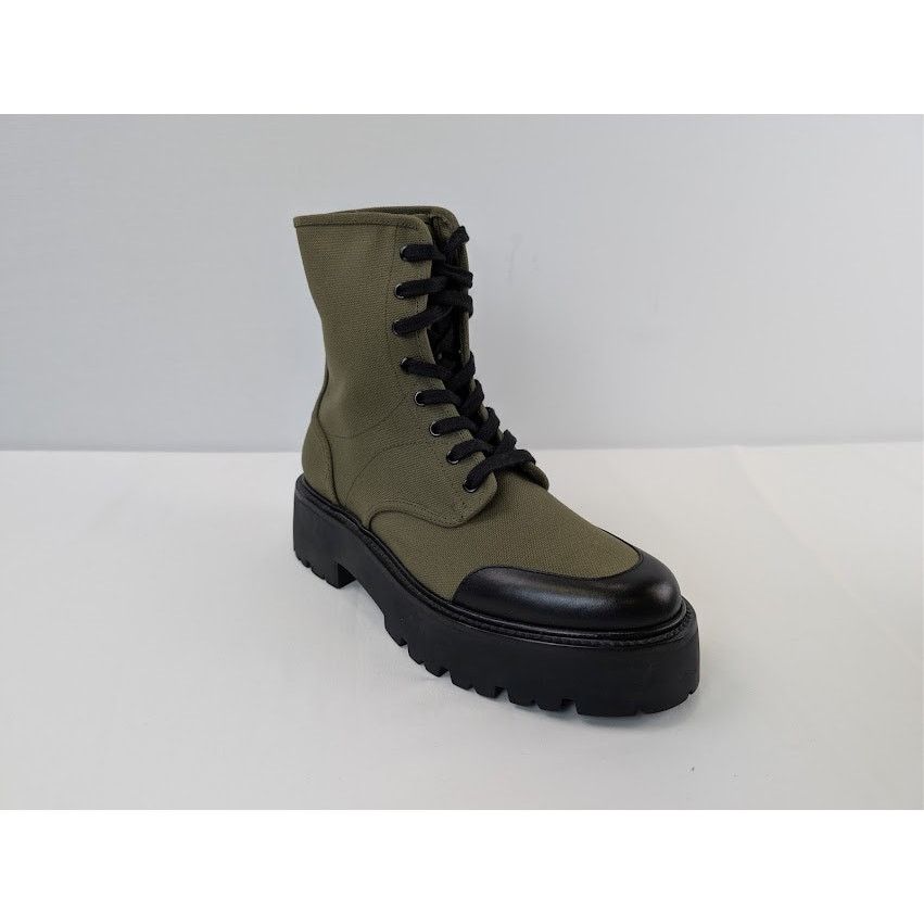 Celine o1rshd1 Canvas Bulky Shiny Lace-Up Boots Olive Green / Black Size US 9 / EU 42 - 5 Thumbnail