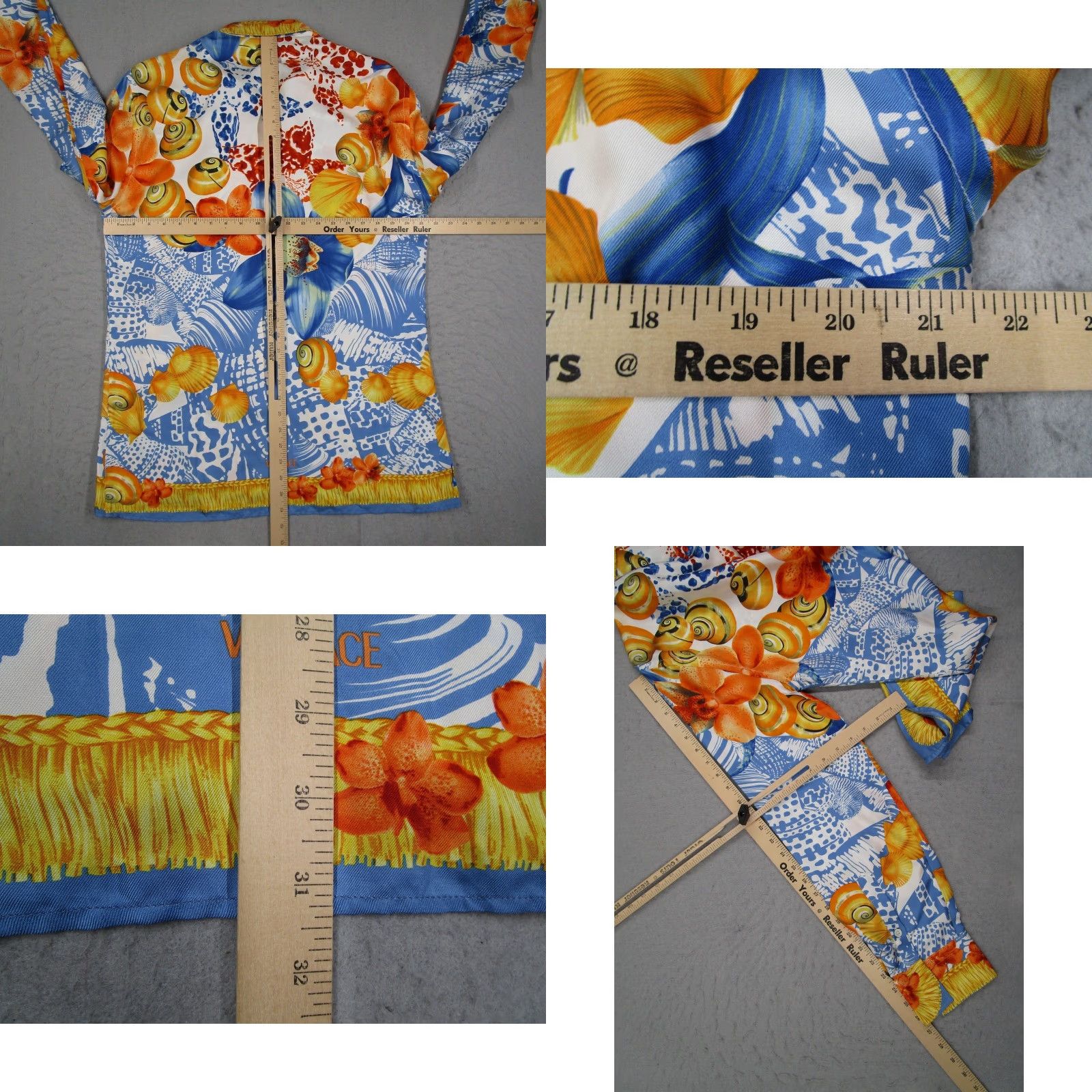 Versace VINTAGE Gianni Versace Silk Shirt Mens 54 XL Blue Orange Nautical Shell Orchid 90s Size US XL / EU 56 / 4 - 8 Thumbnail