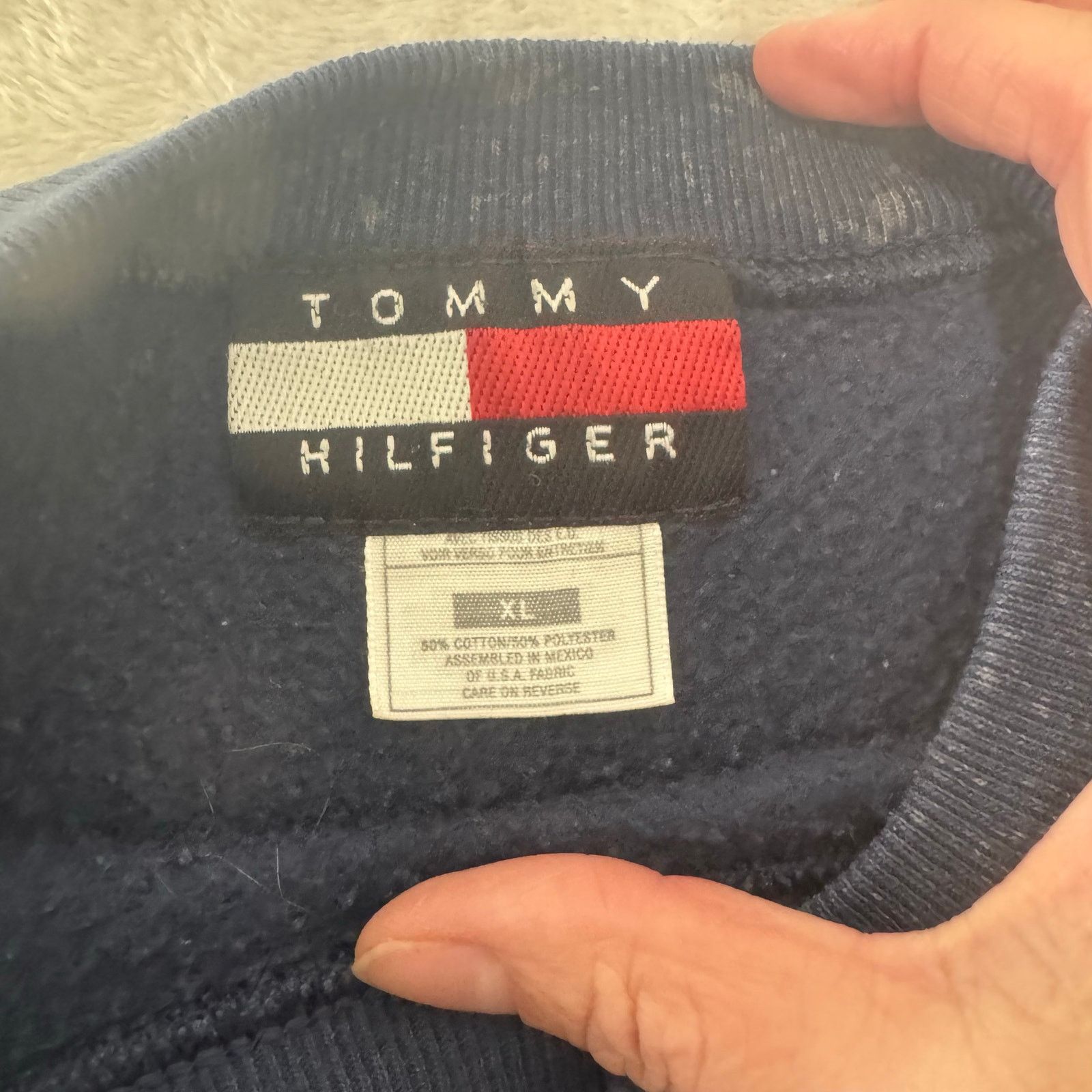 Tommy Hilfiger Tommy Hilfiger Mens Acid Wash Embroidered Sweatshirt XL Blue Size US XL / EU 56 / 4 - 4 Thumbnail
