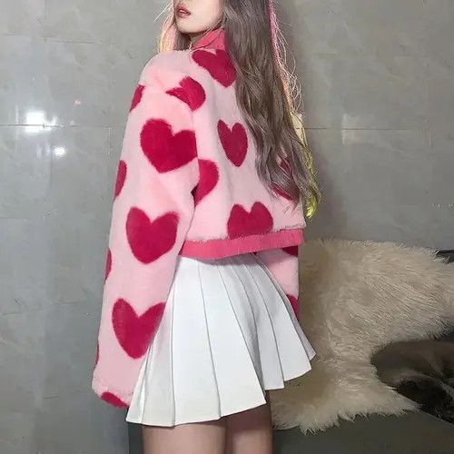 Y2K Harajuku Heart Jackets Heart-shaped Print