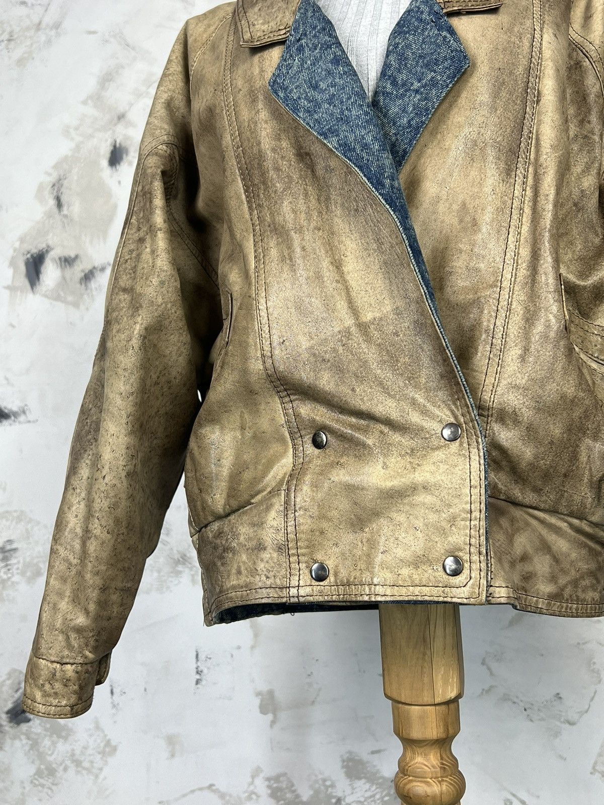 Vintage Vintage Reversible Leather Denim Bomber Jacket Size L - XL Size L / US 10 / IT 46 - 5 Thumbnail