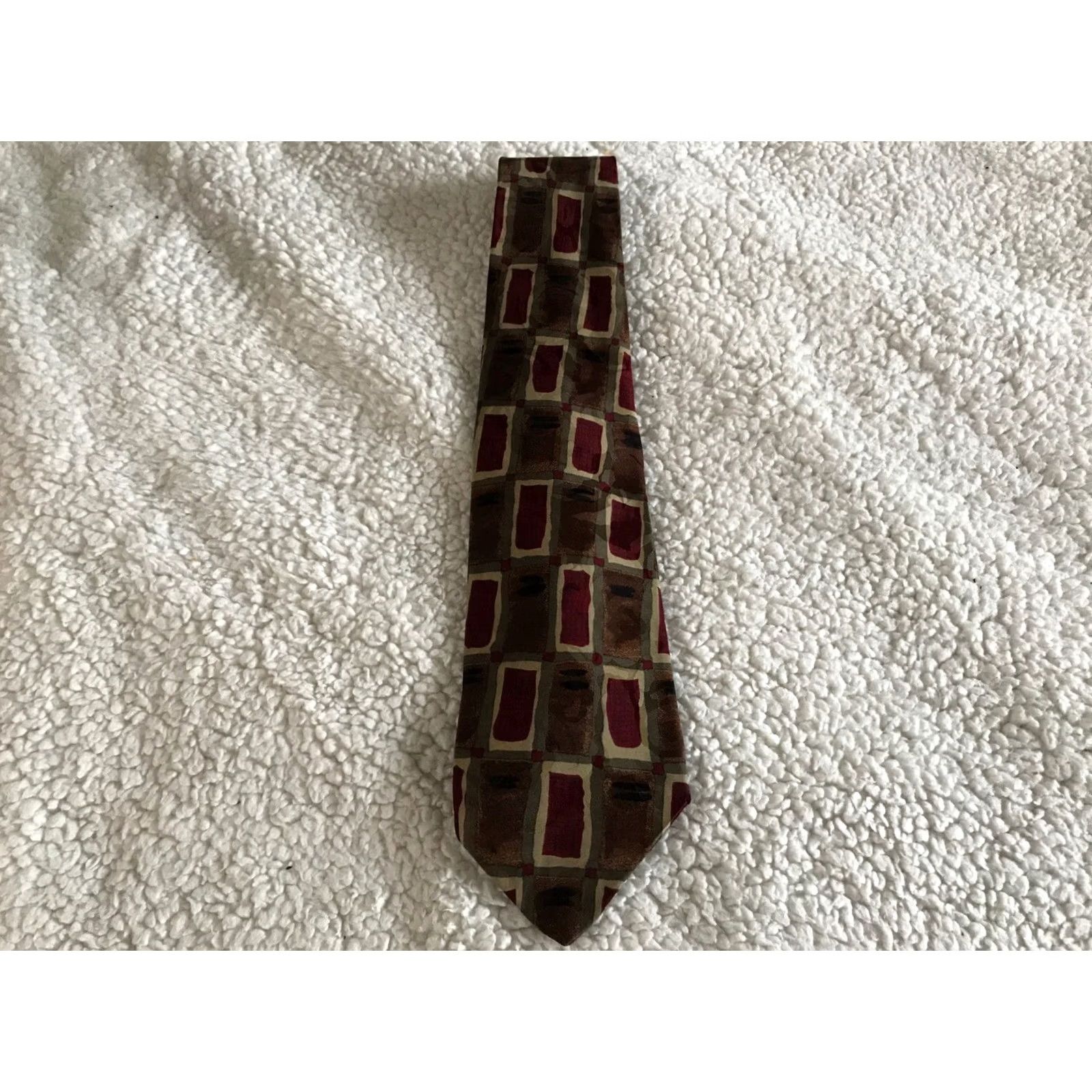 Robert Talbott Robert Talbott Studio Tie Geometric Rectangles Brown Classic 57-60in Men Tied USA Size ONE SIZE - 5 Thumbnail