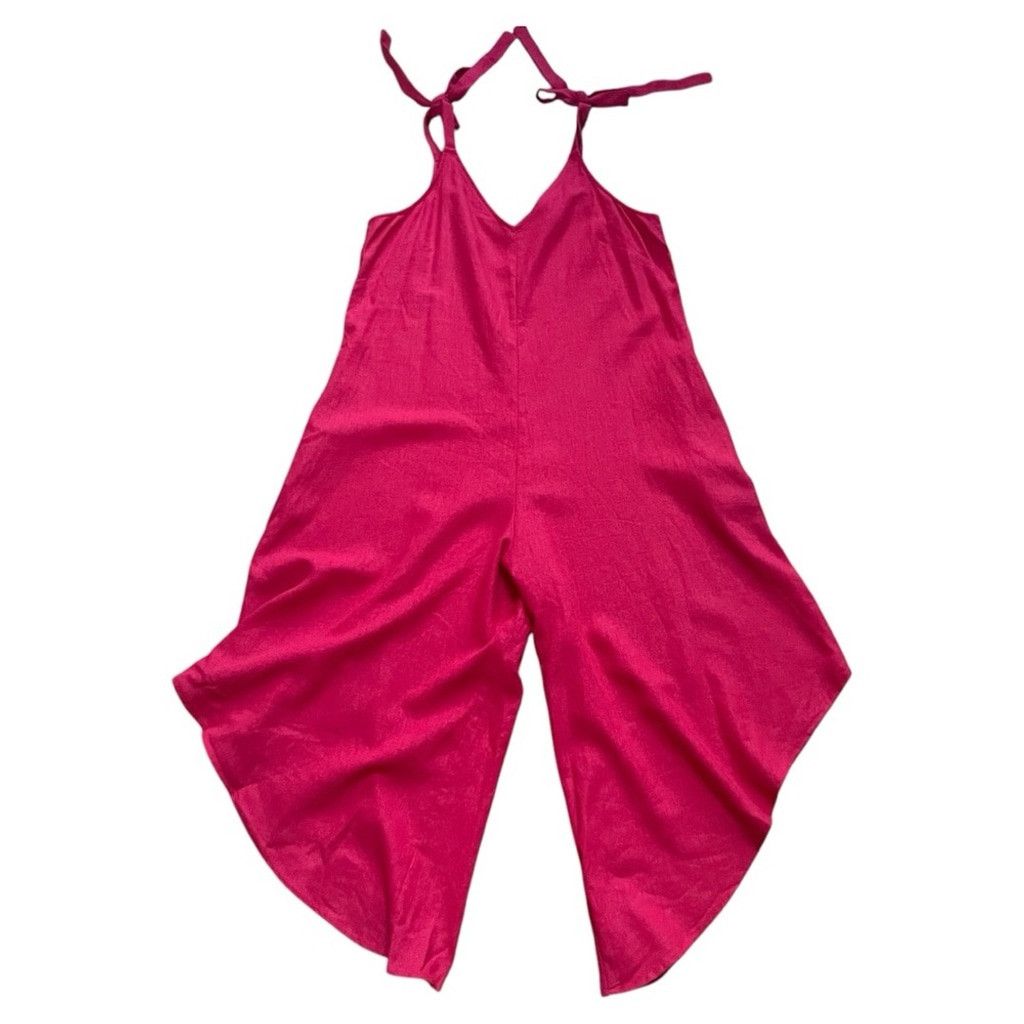 Everlane Everlily Red Linen midi jumpsuit romper v-neck Sz Large Size 32" / US 10 / IT 46 - 2 Thumbnail