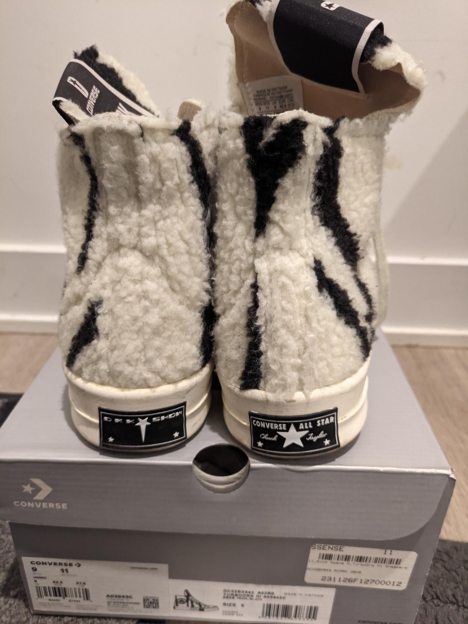 Rick Owens Drkshdw TURBODRK Zebra Fleece Converse Hightop Sneakers Size US 9 / EU 42 - 3 Thumbnail