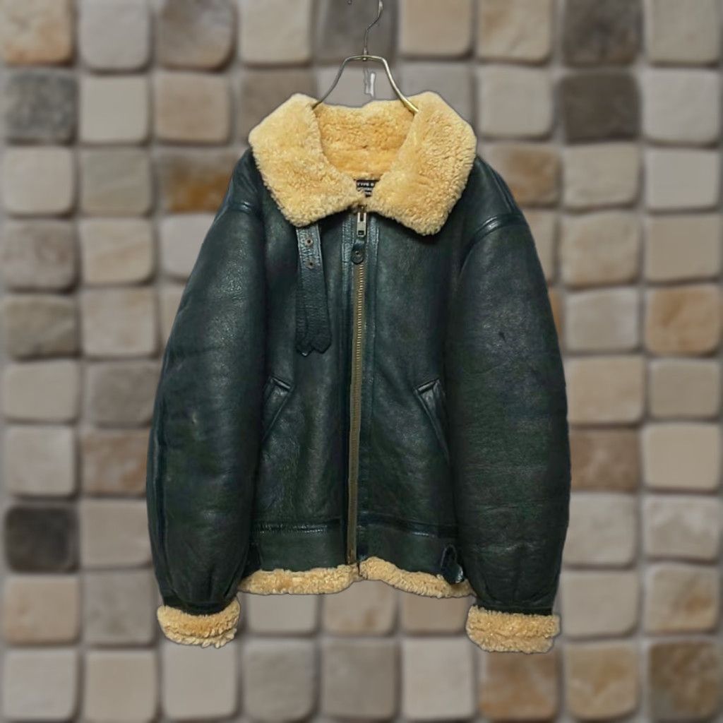 Vintage Octopus Army B-3 Flight Jacket Regular Size 38 Green Sheepskin Mouton Bomber Leather Buckle Collar Full-zip Vintage Mens Size US XXS / EU 40 - 1 Thumbnail