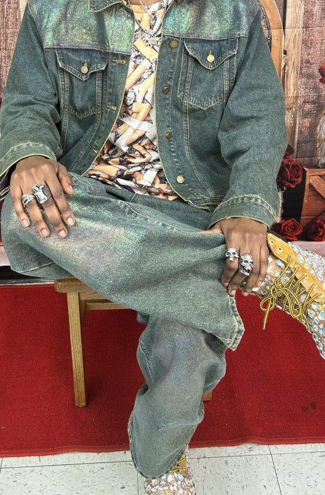 Japanese Brand Slumxweirdo hologram paint Denim Size US 31 - 5 Thumbnail