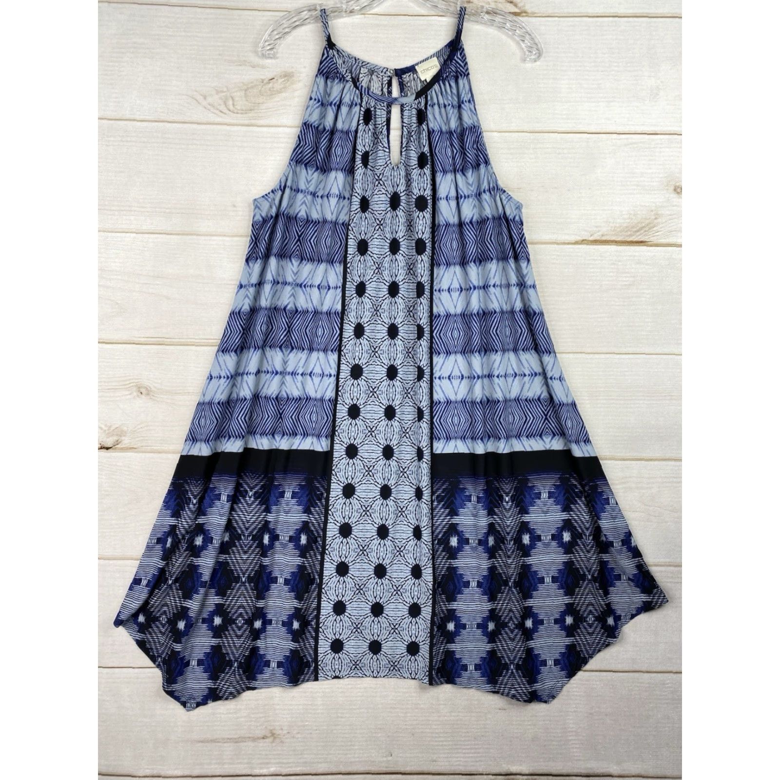 Vintage Chico's Dress Shirt XS XL 16 Blue Patchwork Jersey Knit A-Line Midi Keyhole Halter Sleeveless Womens Regular Size XL / US 12-14 / IT 48-50 - 2 Thumbnail
