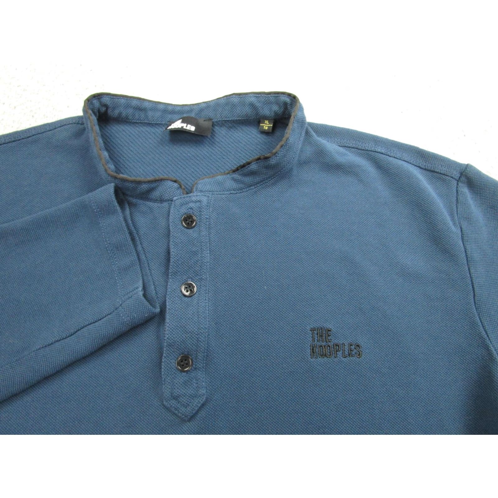 The Kooples The Kooples Henley Shirt XL Blue Long Sleeve Cotton Logo Embroidered Pique Mens Size US XL / EU 56 / 4 - 3 Thumbnail