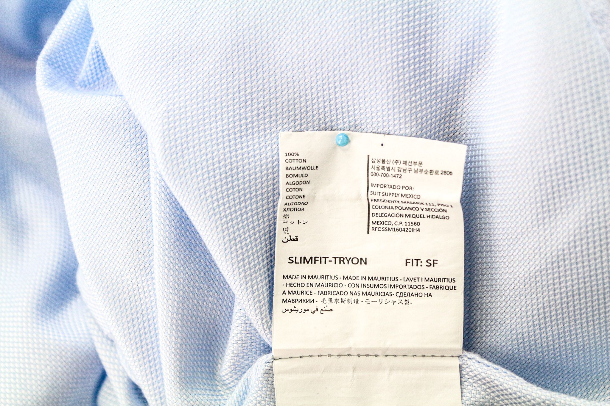 Suitsupply 46-7/18L Slim Blue Cotton Button-Up Shirt 79053 Size 46L - 7 Thumbnail