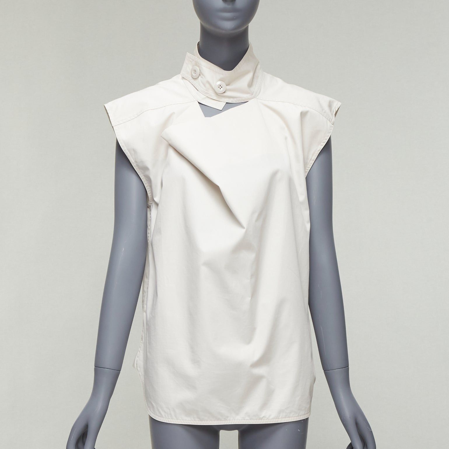 image of Marni Light Grey Cotton Cut Out Draped Collar Boxy Utility Top It36 Xxs, Women's