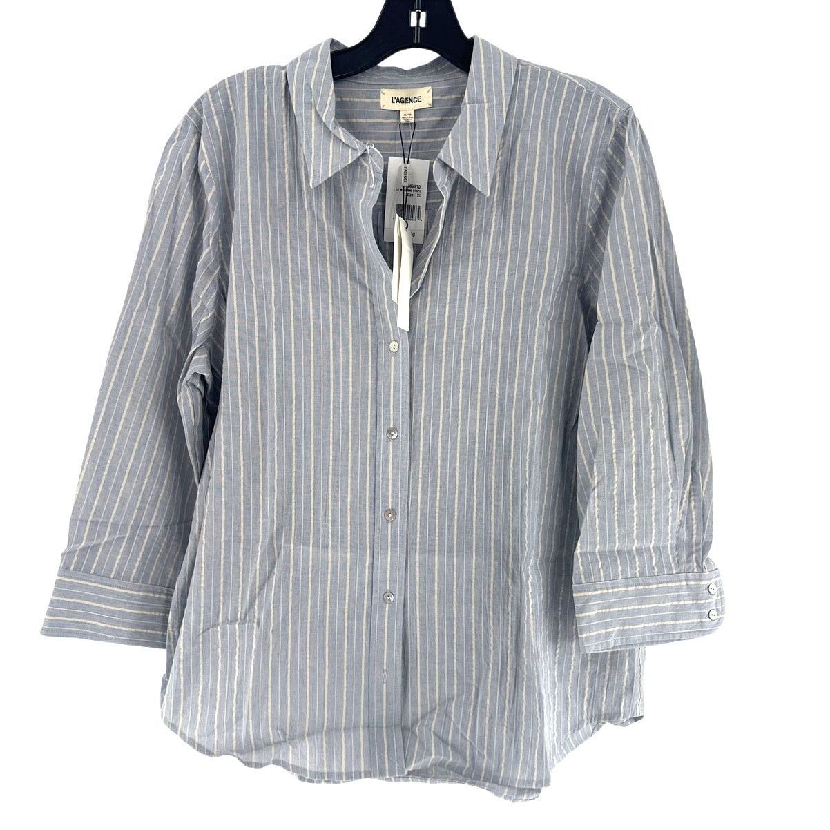 L'AGENCE L'Agence Women's Light Blue/Bone Stripe Daniella Shirt XL Size XL / US 12-14 / IT 48-50 - 6 Thumbnail