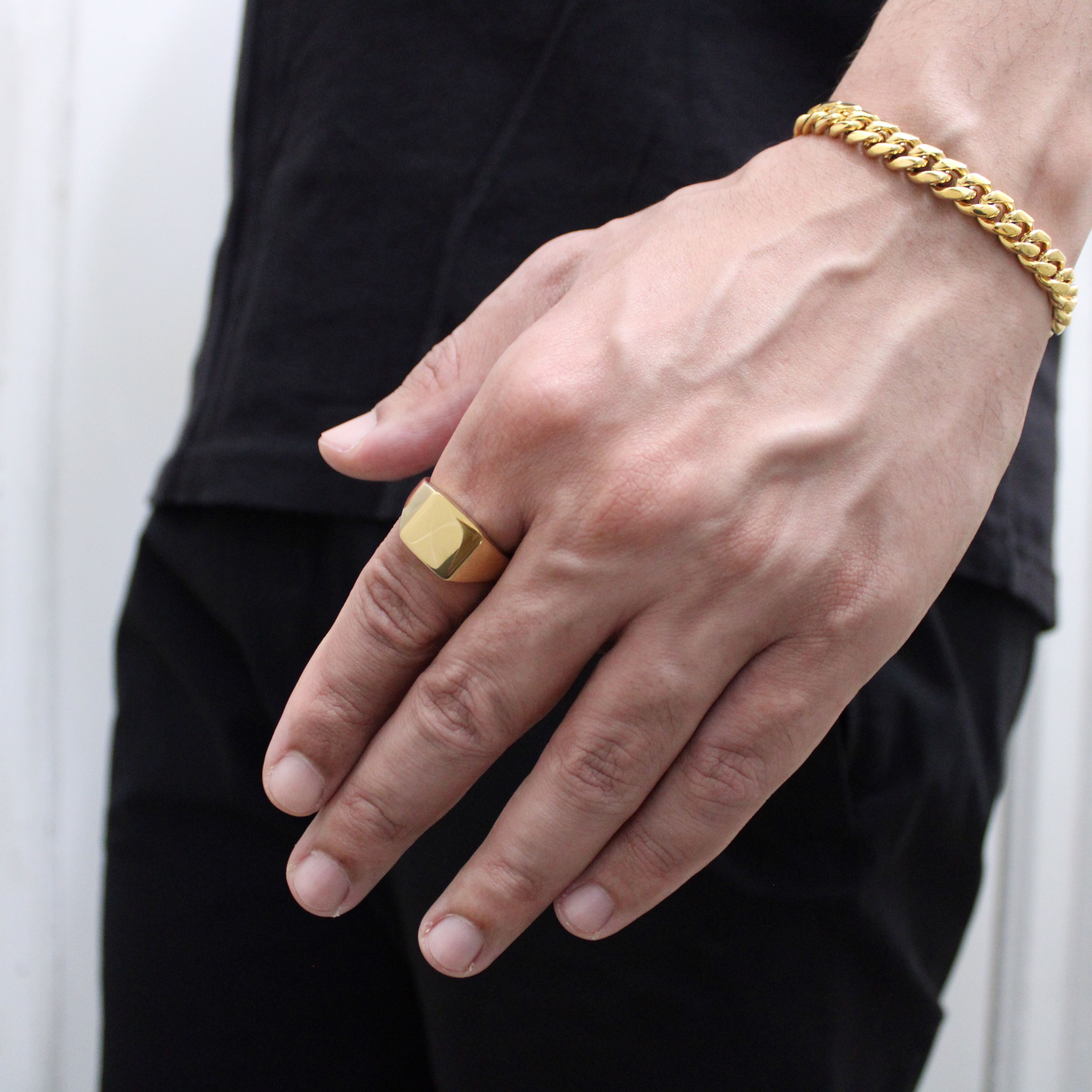 Jewelry Gold Square Signet Ring 14MM Size 8 US Size ONE SIZE - 6 Thumbnail