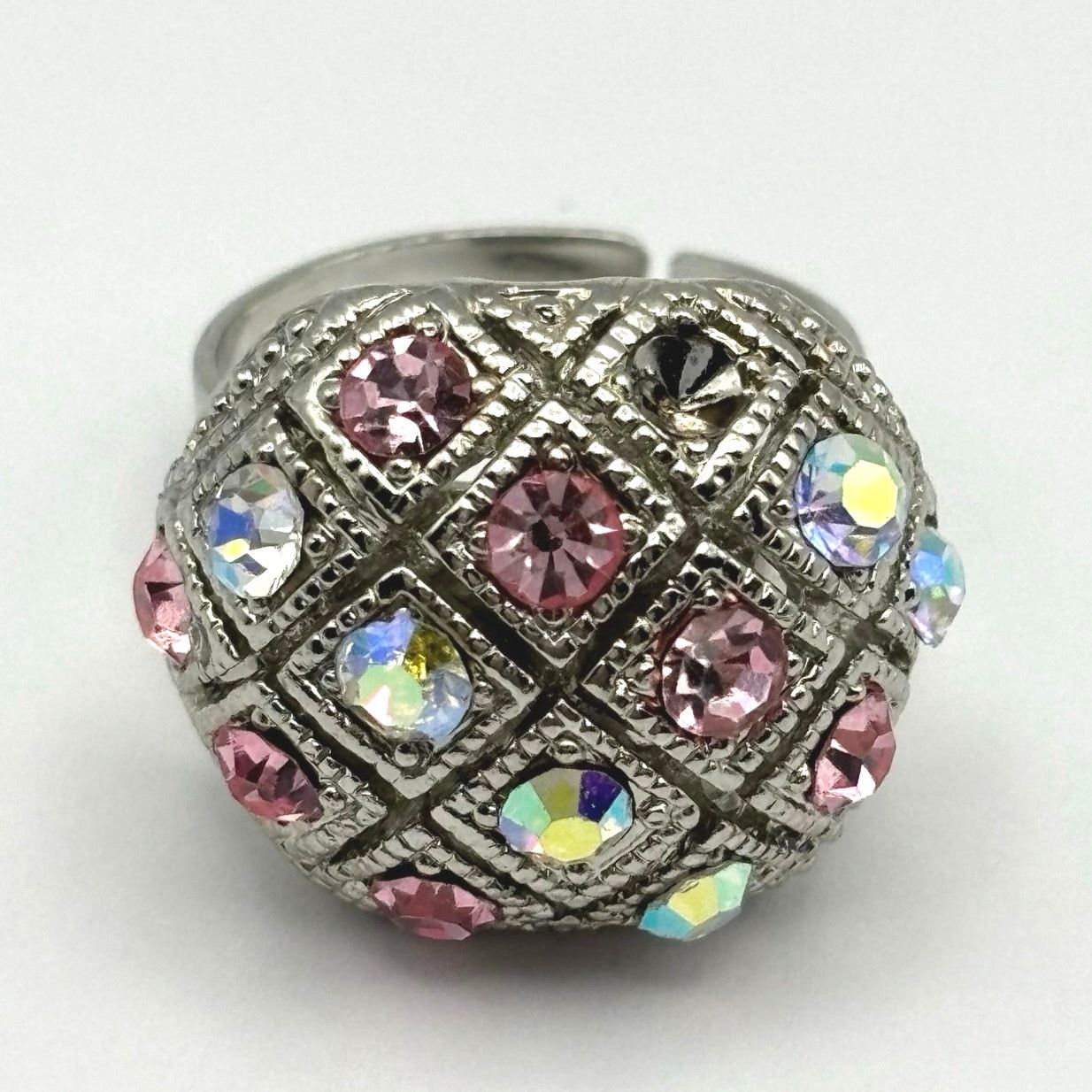 Other Pink & Silver Crystal Dome Ring Size ONE SIZE - 2 Thumbnail