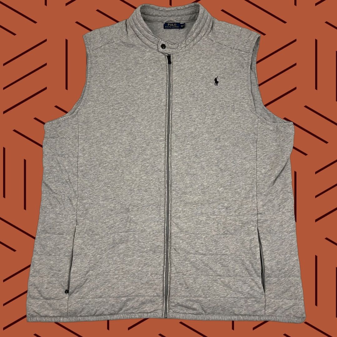 Polo Ralph Lauren VINTAGE Polo Ralph Lauren Vest Jacket Mens 3XLT Tall Gray Fleece Quilted Cotton Full Zip Size US XXL / EU 58 / 5 - 1 Thumbnail