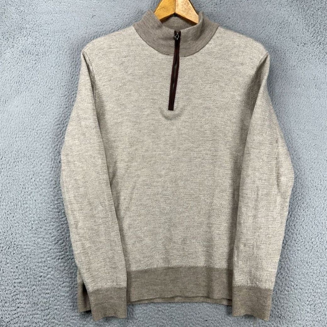 UNTUCKit UNTUCKit Sweater Mens Small Beige 100% Merino Wool Quarter Zip Pullover Knit Regular S Beige Mens Small Pullover Outdoor Walking 90s Size US S / EU 44-46 / 1 - 4 Thumbnail