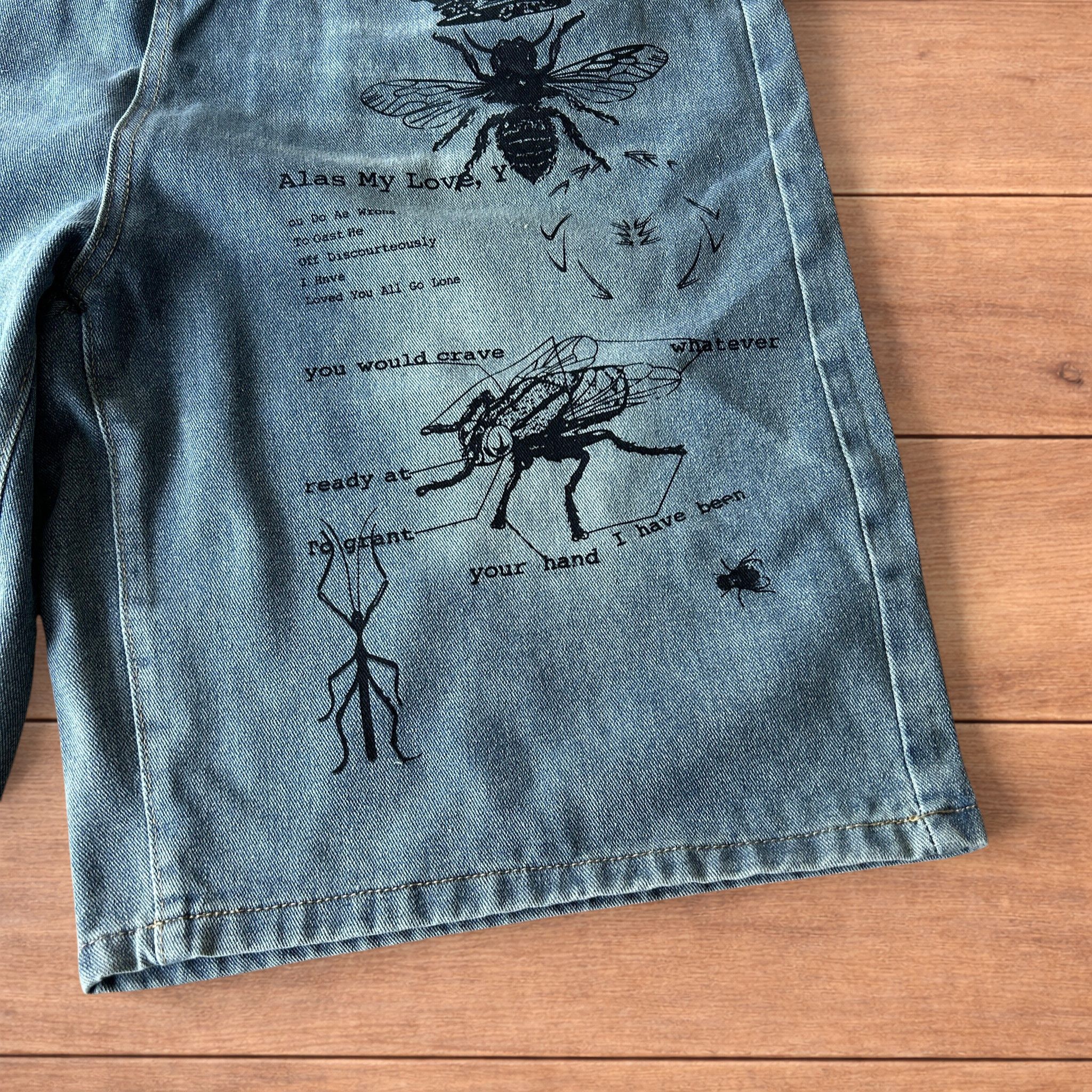 Japanese Brand Baggy wide leg denim shorts jorts w. graphic in light blue. Size US 36 / EU 52 - 7 Thumbnail