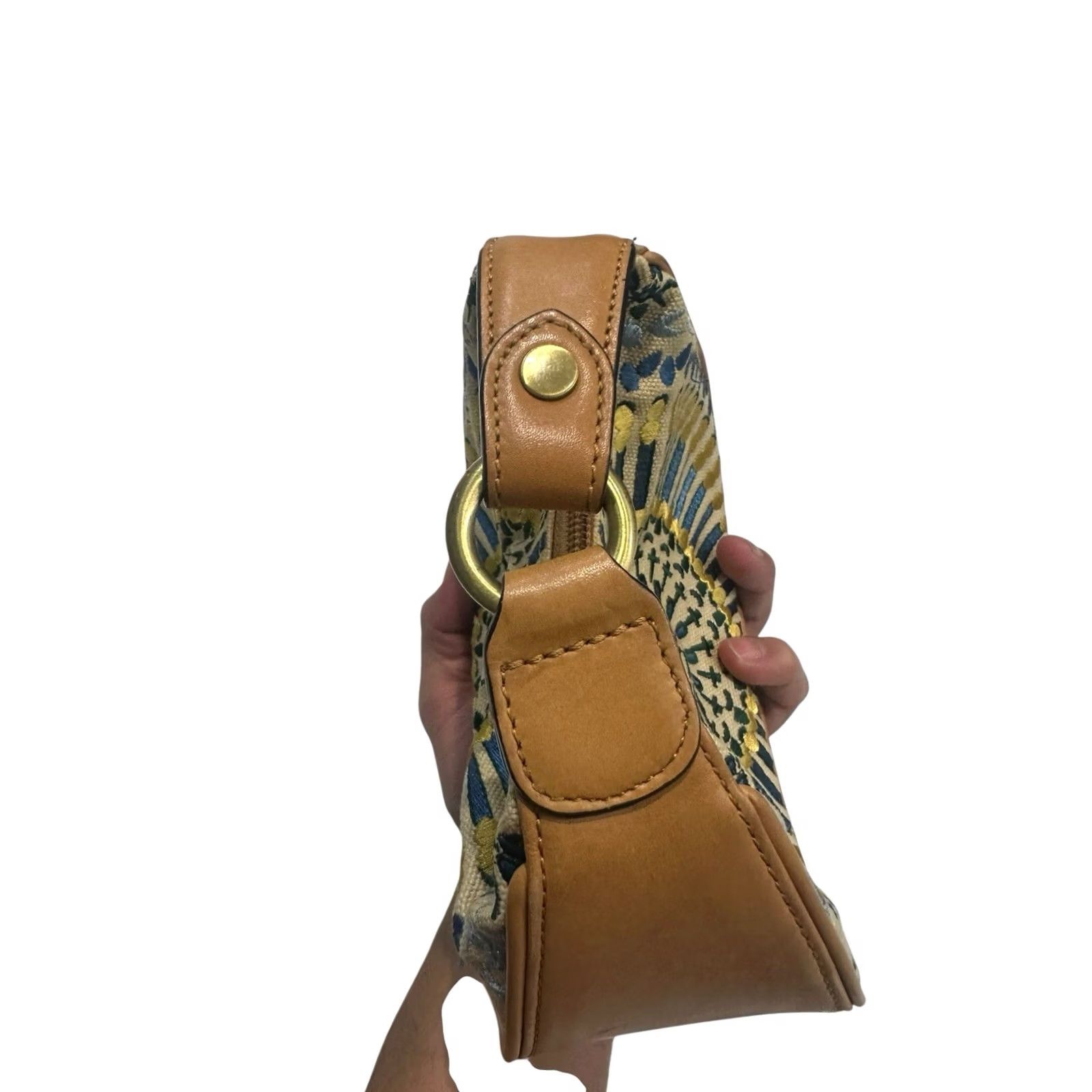 Cole Haan COLE HAAN Hand Bag Small Crescent Ivory Natural Canvas Embroidery Floral/Geometric Shoulder Strap Casual Women Size ONE SIZE - 4 Thumbnail