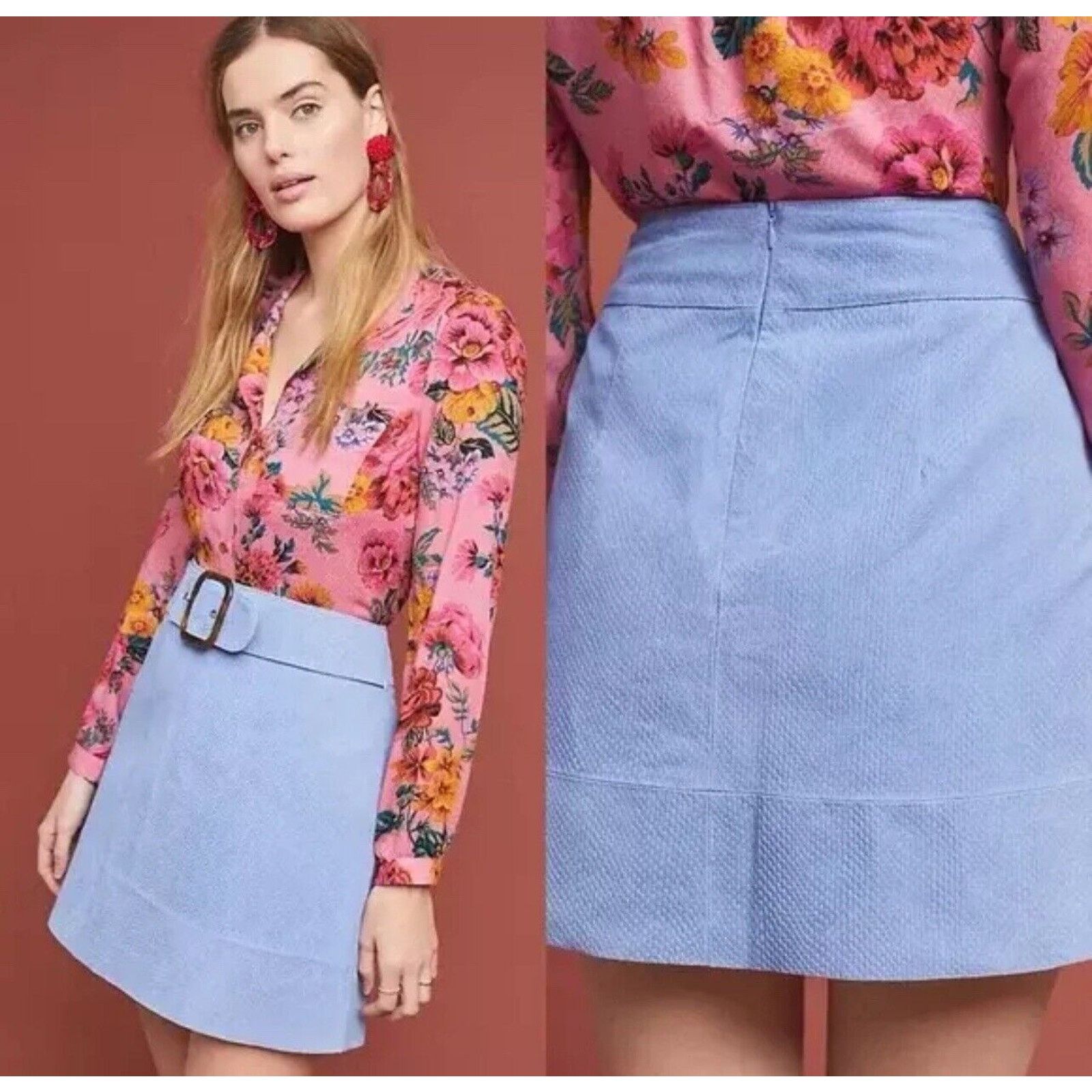 Anthropologie Anthropologie Lavender Blue Genuine Leather Suede Mini Skirt Size 26" / US 2 / IT 38 - 1 Thumbnail