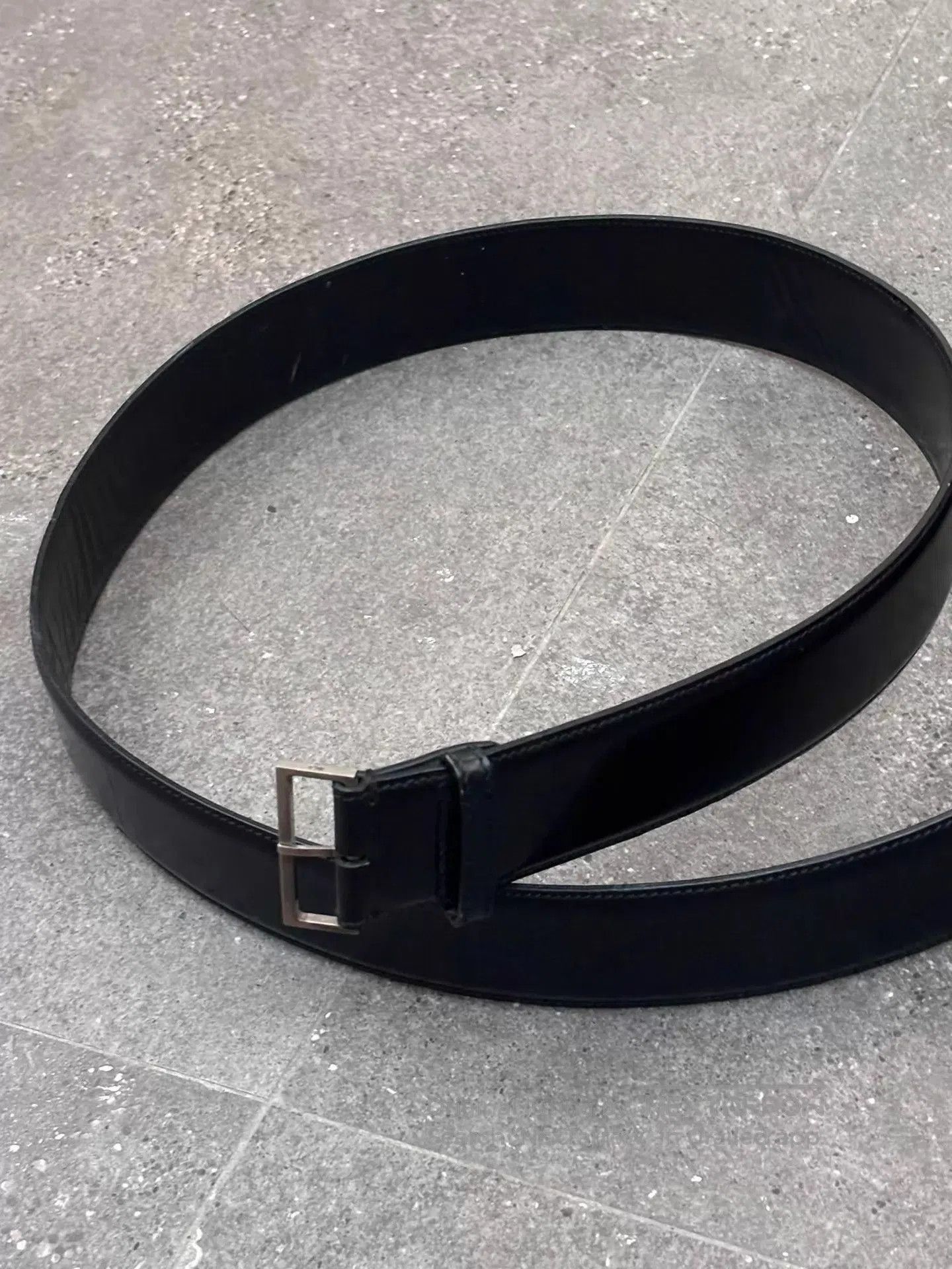 Dior Black Leather Belt with Silver Square Buckle. Size ONE SIZE - 1 Thumbnail