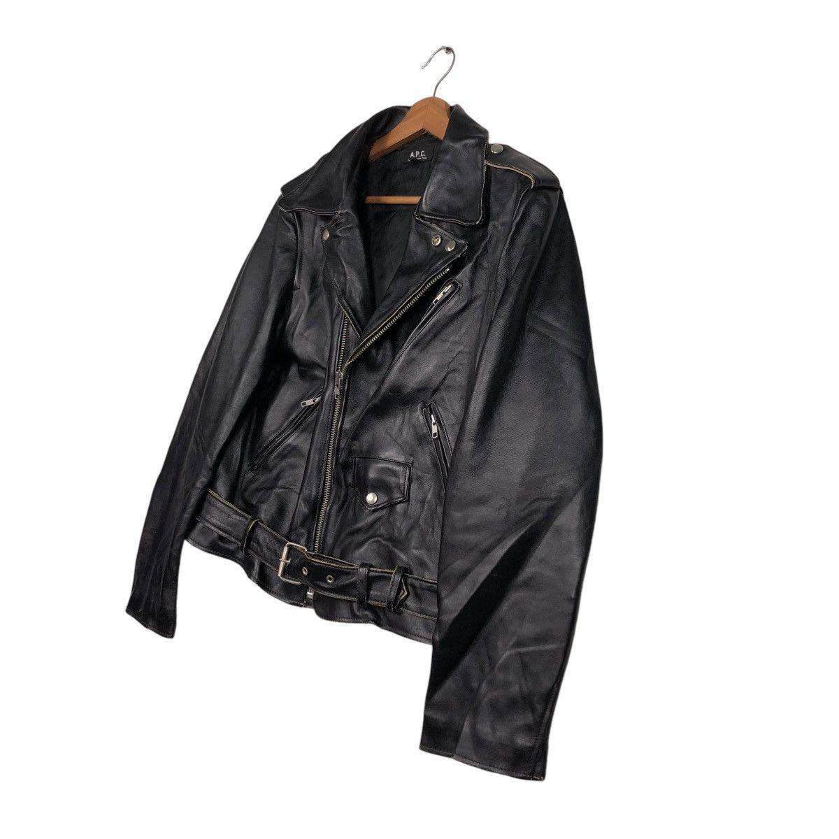 A.P.C. 🔥VINTAGE BIKE LEATHER JACKET APC DOUBLE COLLAR ISSEY MIYAKE Size US M / EU 48-50 / 2 - 2 Thumbnail