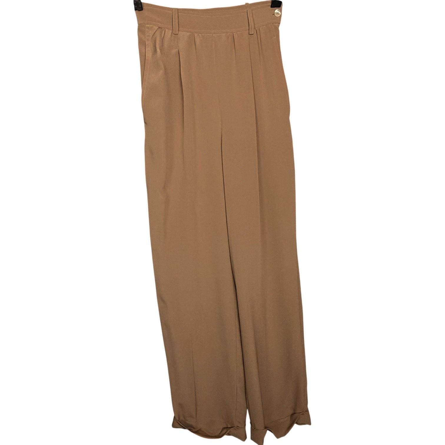 Other Dusan 100% Silk Pleated Tan Cuffed Women's L EU 42 Slacks Size 26" / US 2 / IT 38 - 1 Thumbnail
