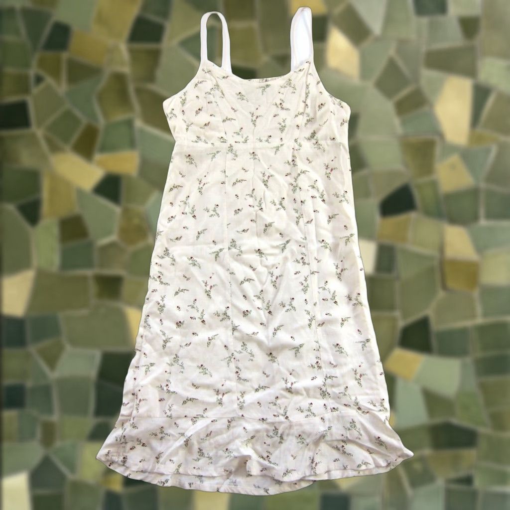 Vintage VINTAGE b.young The Collection Ivory Green Red Floral Spaghetti Strap Tank Slip Dress 2 Size XS / US 0-2 / IT 36-38 - 1 Thumbnail