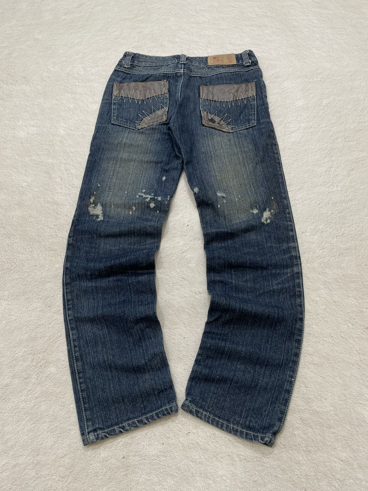Japanese Brand 2000s Number Nine Multi Pocket Denim Ripped Fading Jeans Y2K Size US 29 - 7 Thumbnail