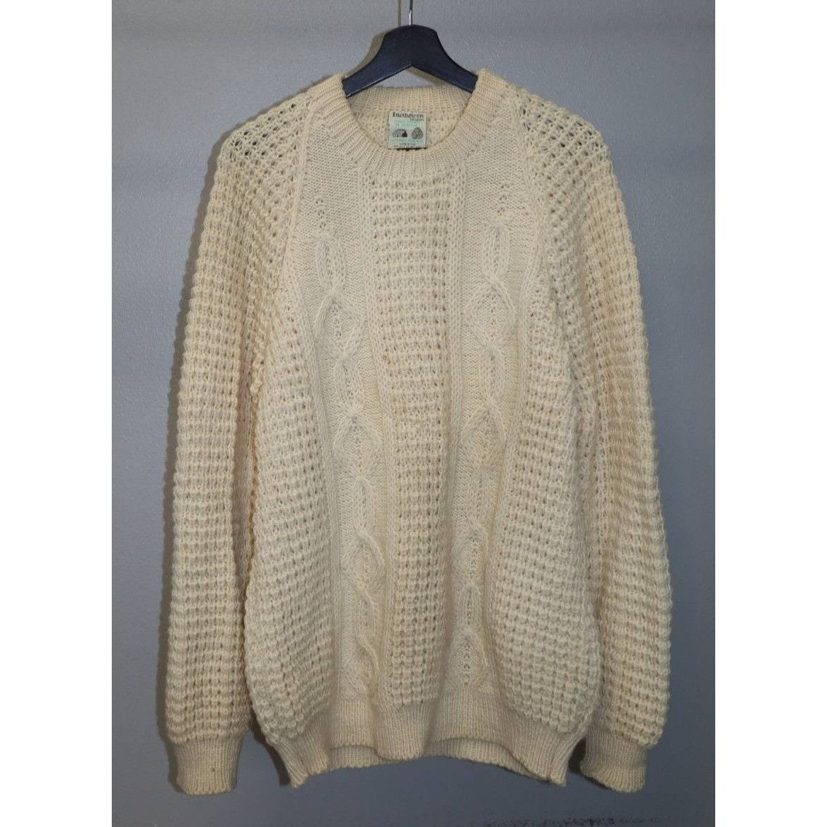 Vintage VINTAGE Inishowen Men Sweater L Cream Cable Knit 100% Wool Size US L / EU 52-54 / 3 - 4 Thumbnail
