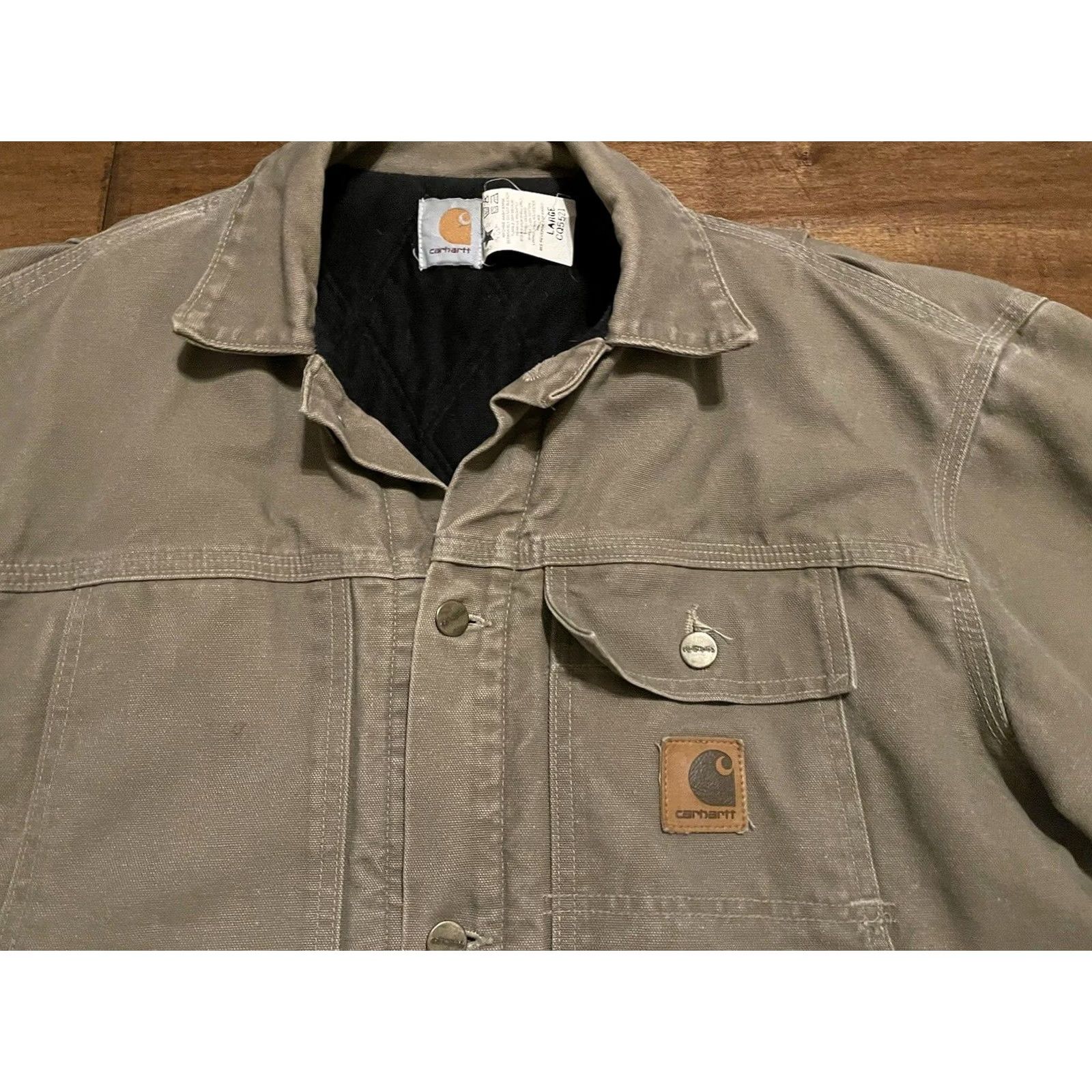 Carhartt VINTAGE Carhartt CQ5521 USA Duck Quilted Lined Button Coat Jacket Mens Large Beige Size US L / EU 52-54 / 3 - 2 Thumbnail