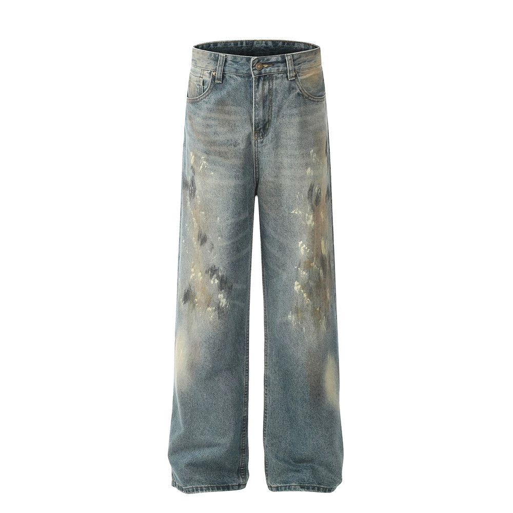 Vintage Men's hip-hop washed straight ink-splashed distressed jeans Size US 32 / EU 48 - 1 Thumbnail