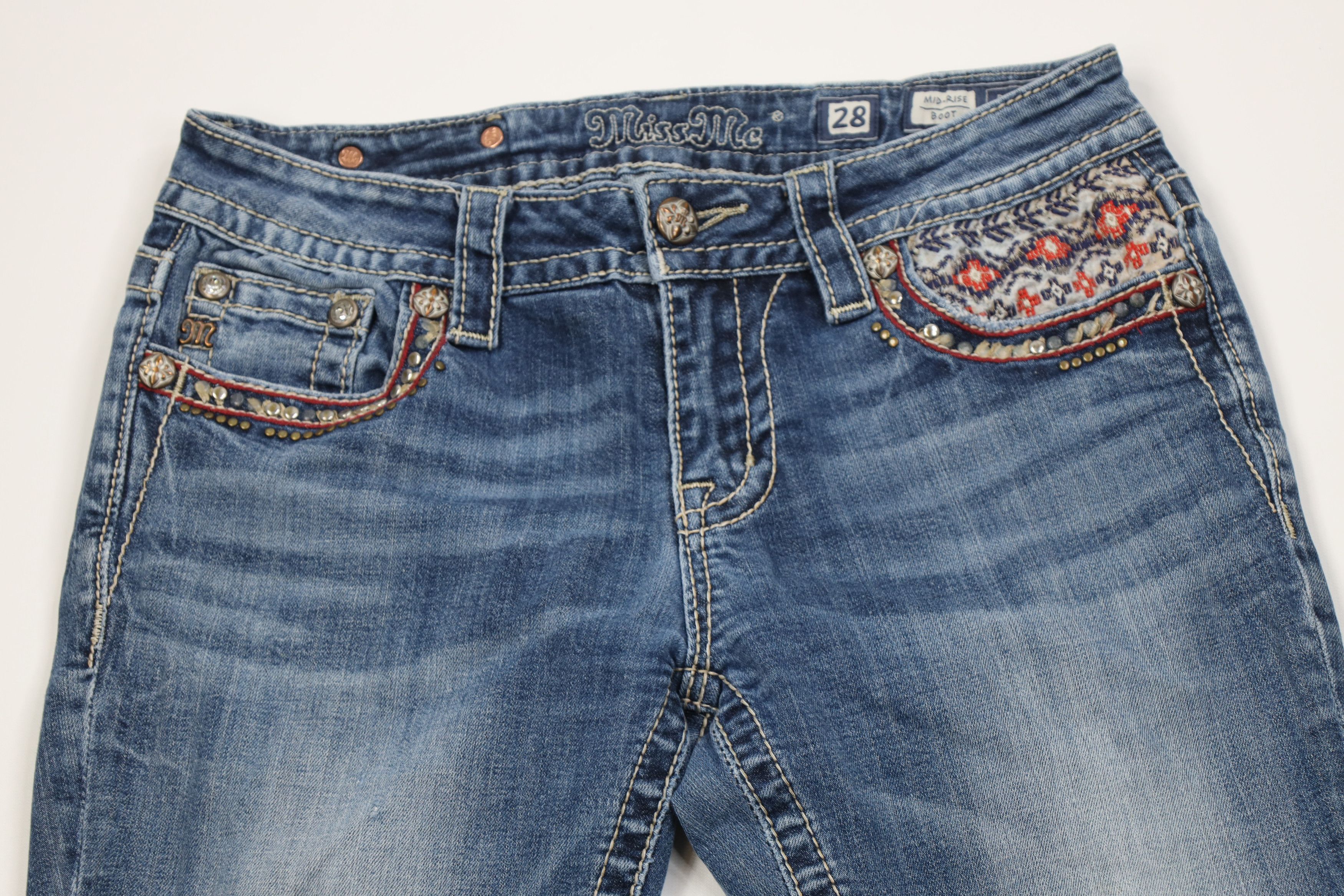 Miss Me Miss Me Soutwesthern Sequined Mid Rise Boot Flared Jeans Size 28" / US 6 / IT 42 - 2 Thumbnail