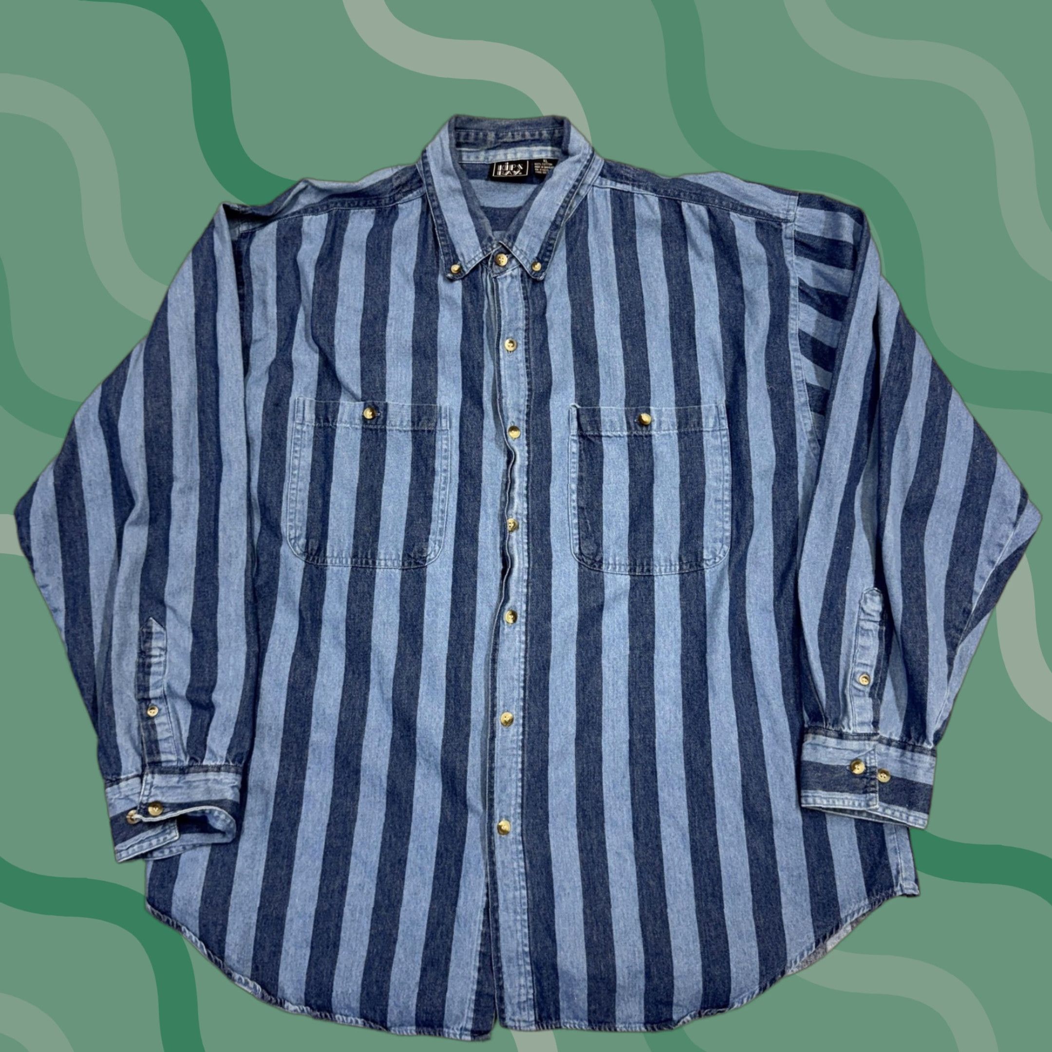 Denime Kips Bay Shirt Mens XL Blue Striped Denim Western Snap Button Front Long Sleeve Size US XL / EU 56 / 4 - 1 Thumbnail