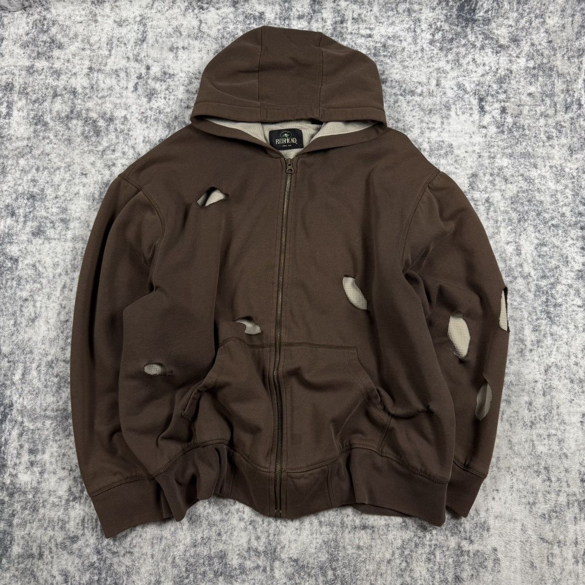 Redhead Vintage Distressed Thermal Zip Hoodie Size US XL / EU 56 / 4 - 1 Thumbnail