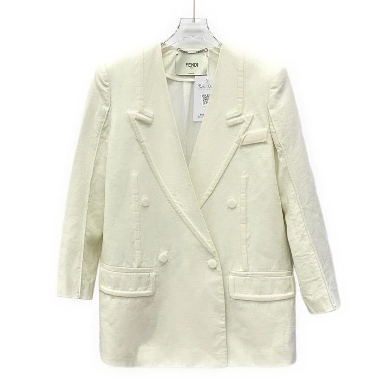 Fendi FENDI Beige linen notch collar double-breasted long-sleeve Size XXS / US 00 / IT 34 - 1 Thumbnail