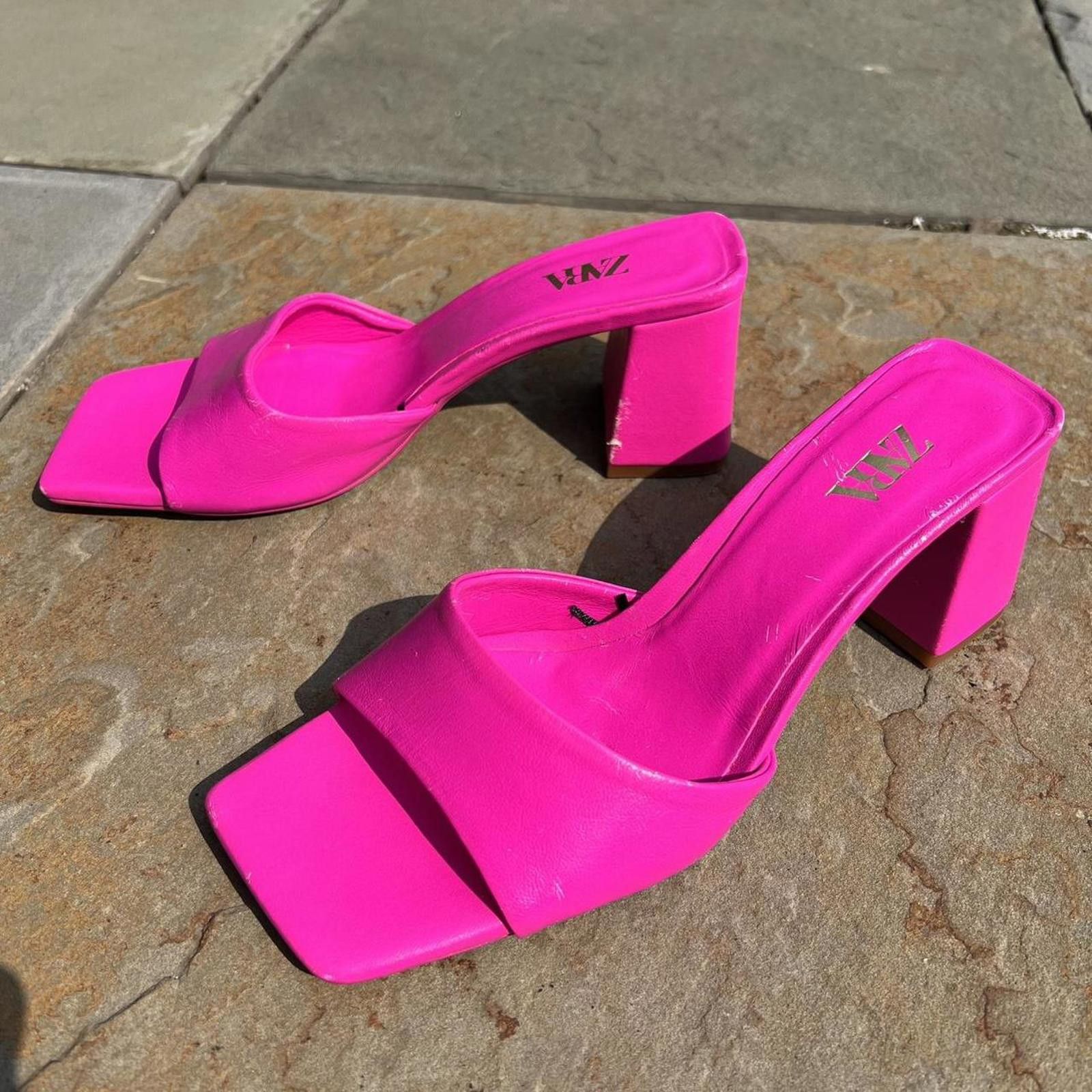 Zara Hot Pink Mule Heels Size US 7.5 / IT 37.5 - 1 Thumbnail
