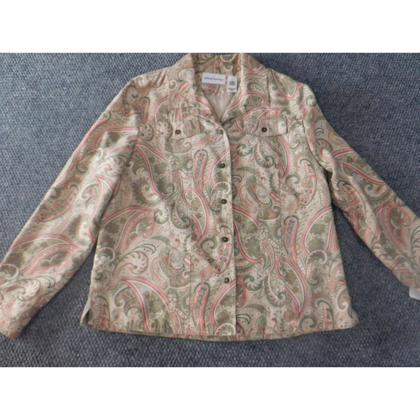Vintage Alfred Dunner Jacket Womens 10 Beige Floral Lightweight designer Peanuts Long Sleeve Mid-Length Button Casual Fall Spring Size L / US 10 / IT 46 - 4 Thumbnail