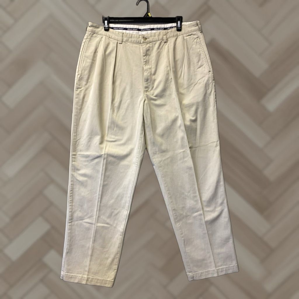Polo Ralph Lauren VINTAGE Polo Ralph Lauren Chino Pants Mens 40x32 Khaki Linen Relaxed 80s 90s Preppy USA Logo Retro Mens Size US XL / EU 56 / 4 - 1 Thumbnail