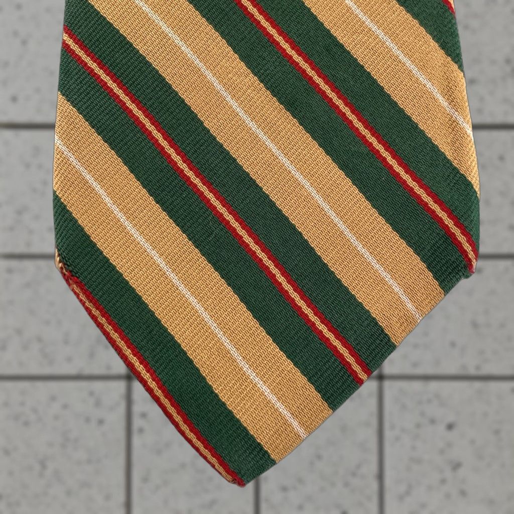 Vintage VINTAGE English Silk Repp Tie Green Tan Red Stripe 3 Thread 56" Capsule Necktie, Carriage Grade ltd. (Men) Size ONE SIZE - 1 Thumbnail