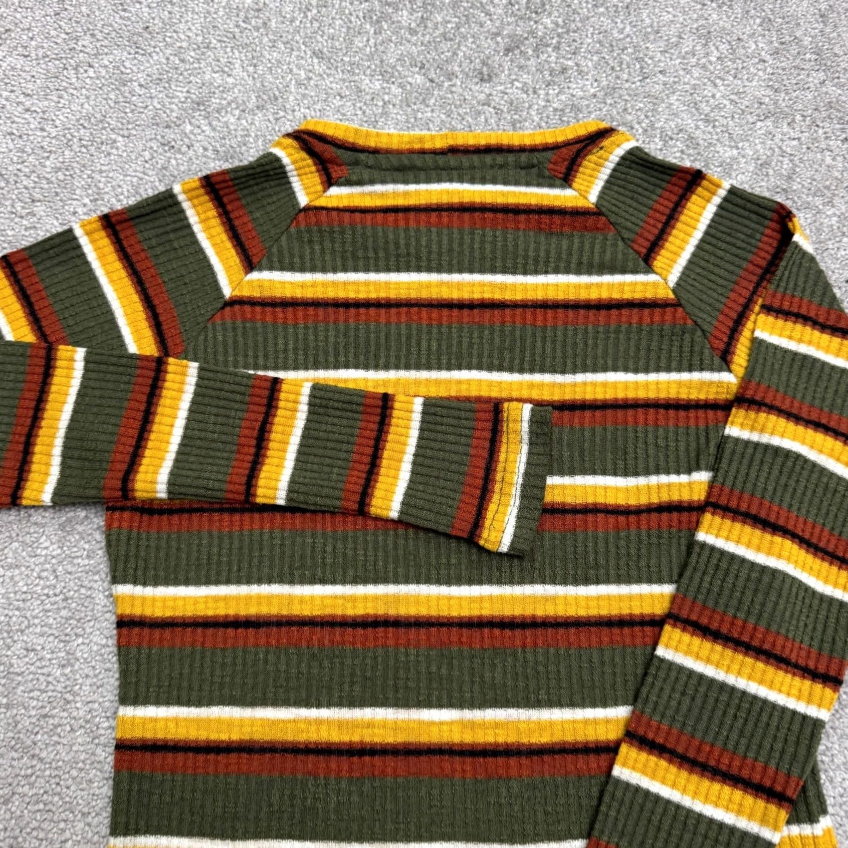 Vintage Lesley Evers Sweater Pullover Top Women XS Green Yellow Striped Crew Knit Size XS / US 0-2 / IT 36-38 - 3 Thumbnail
