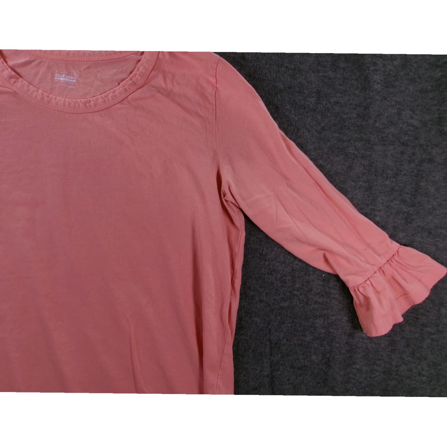 Basic Editions VINTAGE Basic Editions Women's Blouse 2XL Pink Ruffle Cuffs Casual Summer Officewear Size XXL / US 16-18 / IT 52-54 - 3 Thumbnail