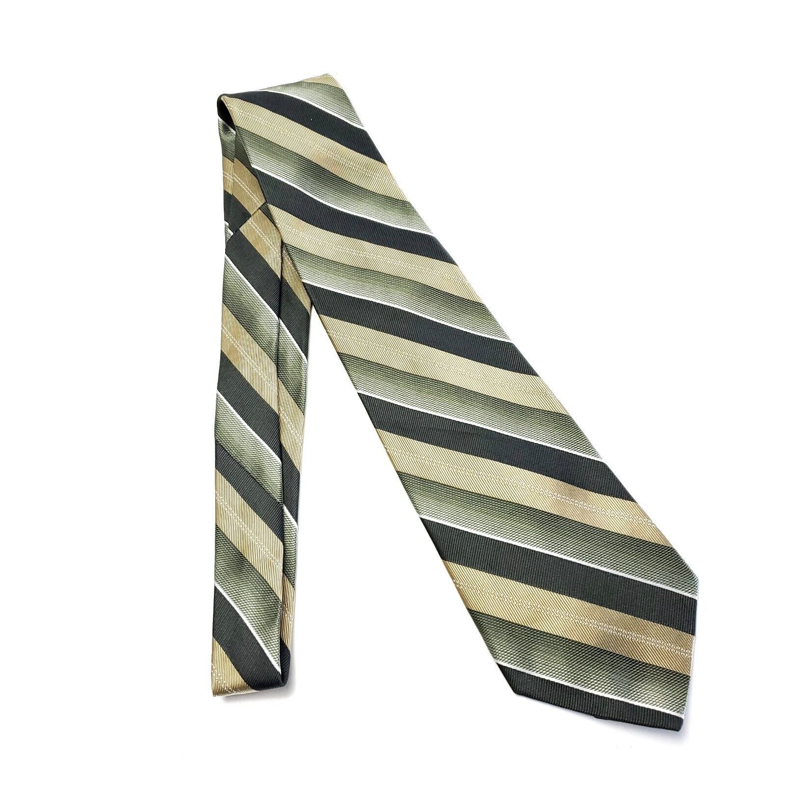 Murano Murano Woven Green Tan Striped Long Silk Tie Size ONE SIZE - 7 Thumbnail