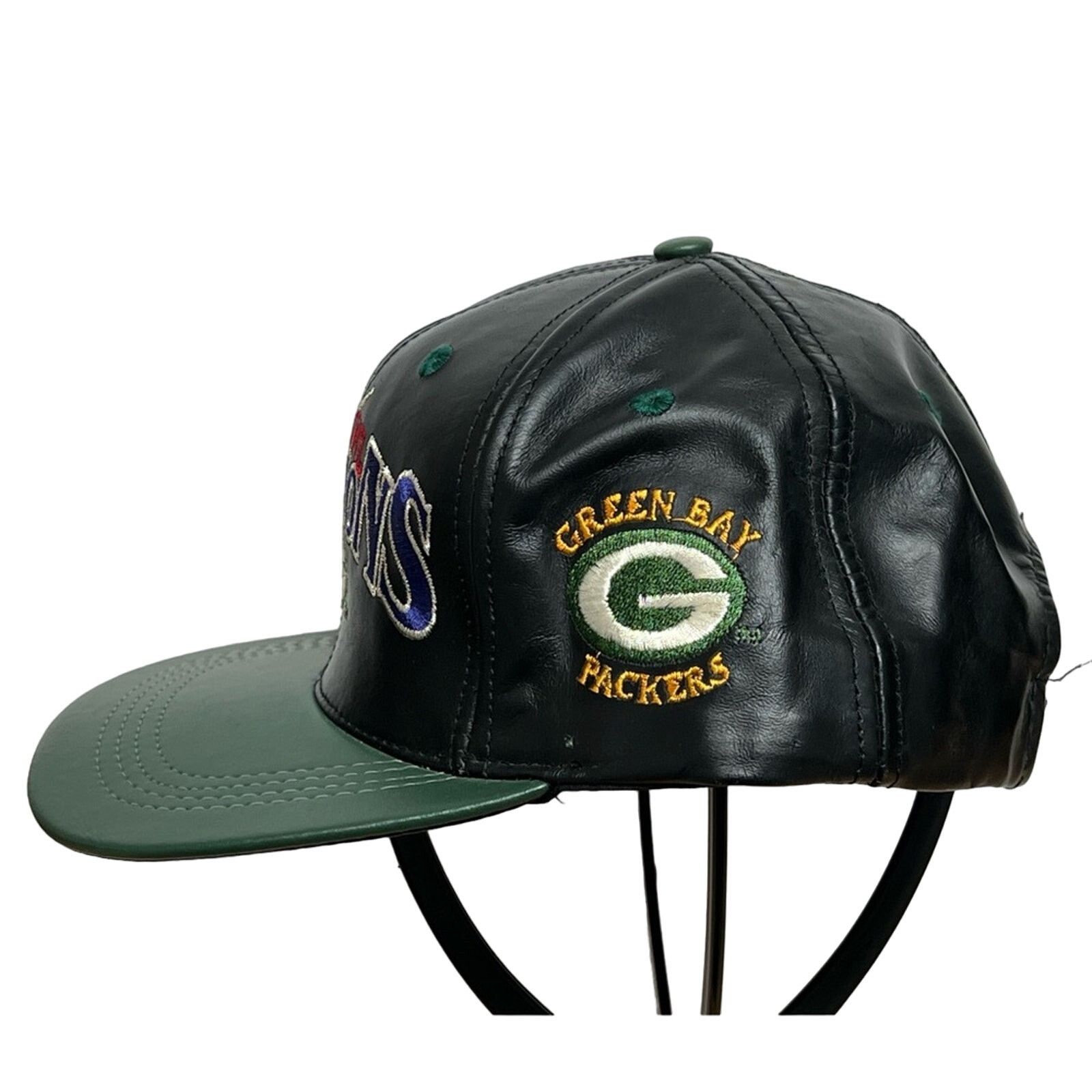 Vintage 90s Green Bay Packers Genuine Leather SnapBack Hat NWT USA Size ONE SIZE - 2 Thumbnail