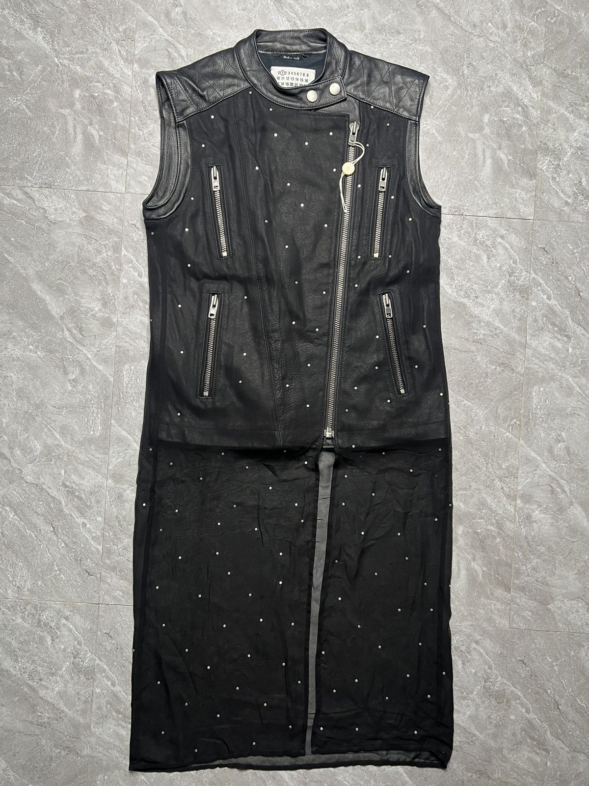 Maison Margiela MMM Line 1 Resort 2012 Biker Jacket W/ Studded Sheer Overlay Size XS / US 0-2 / IT 36-38 - 1 Thumbnail