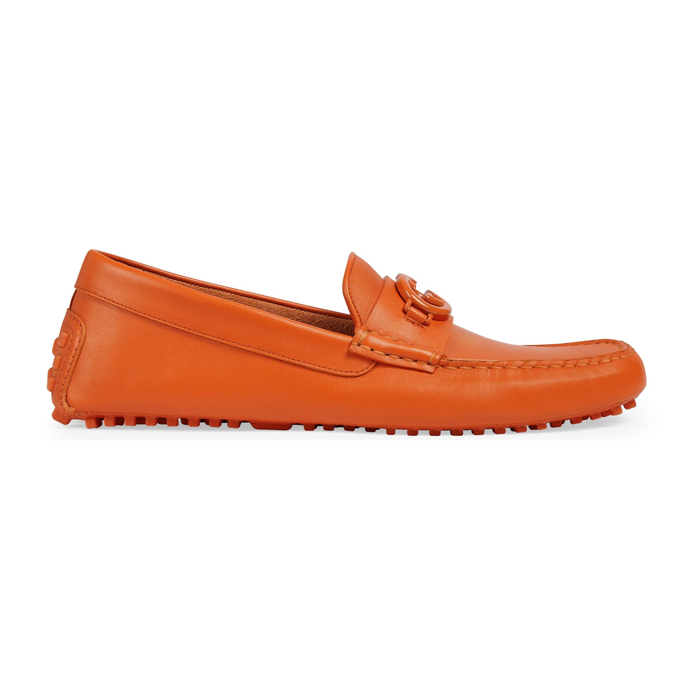 image of Gucci Ayrton Interlocking G Leather Drivers Size 10 in Orange, Men's
