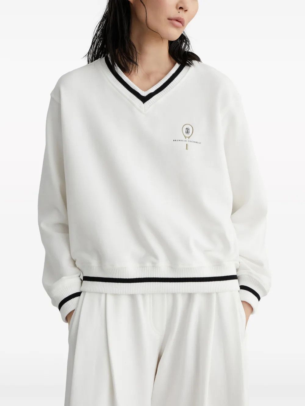 Brunello Cucinelli o1w1db10825 Sweatshirt in Open White Size S / US 4 / IT 40 - 3 Thumbnail