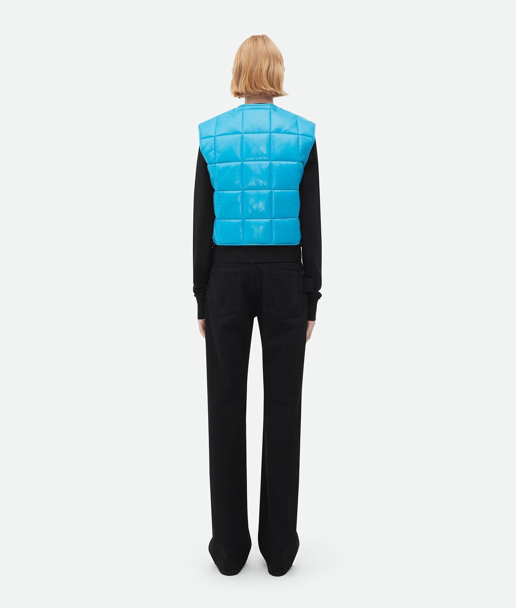 Bottega Veneta o1loc1c0824 686421 Shiny Leather Padded Gilet in Blue Size M / US 6-8 / IT 42-44 - 3 Thumbnail