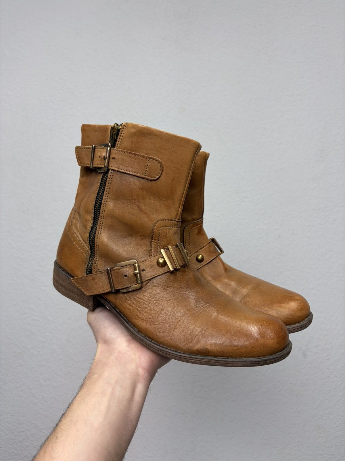 If Six Was Nine Vintage Italian AS 98 Heel Leather Airstep Skull Biker Boots Size US 8 / EU 41 - 4 Thumbnail