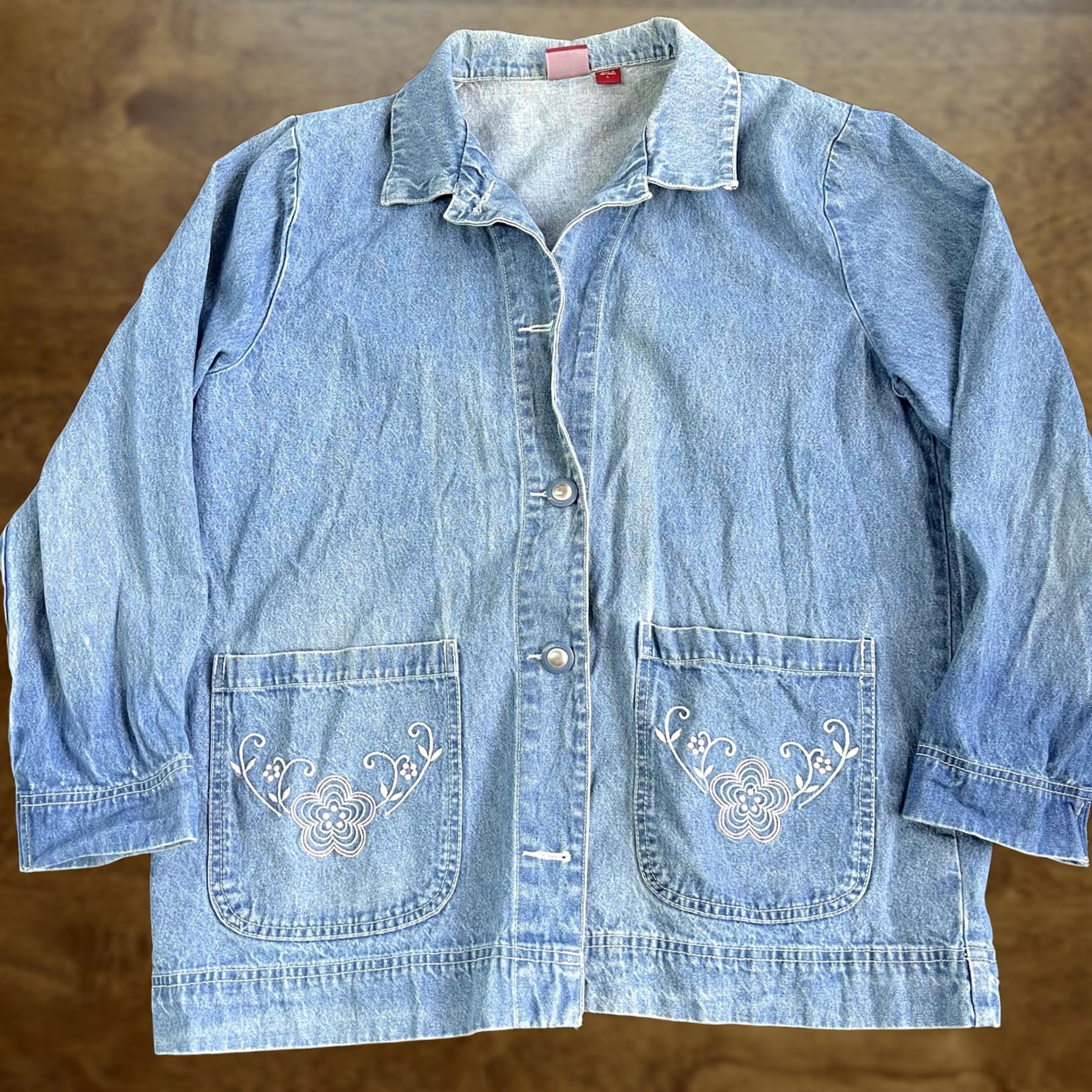Tudor VINTAGE Tudor Court Jacket Womens Large Blue Denim Floral Embroidered Choir Coat Size L / US 10 / IT 46 - 1 Thumbnail