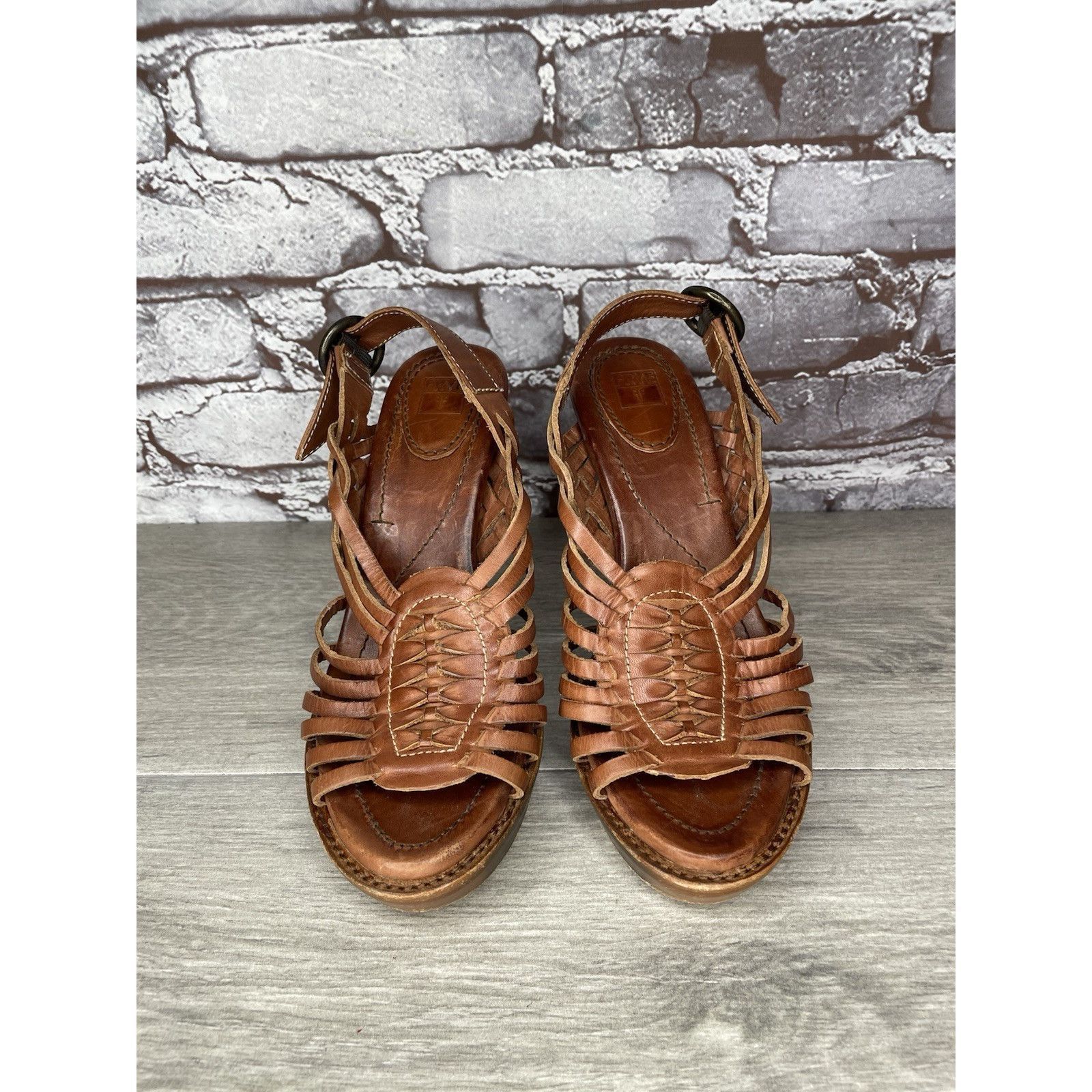 Frye Frye Joy Brown Braided Leather Huarache Platform Heel Sandal Size US 6.5 / IT 36.5 - 18 Thumbnail